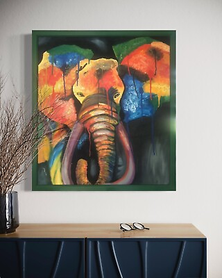#ad African Elephant Painting Framed by African Artist: Wambi Joseph Jinja Uganda $399.00
