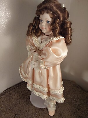 #ad Sandy Freeman Collectible Dolls W Sig Porcelain Vintage 17 On Stand $34.00