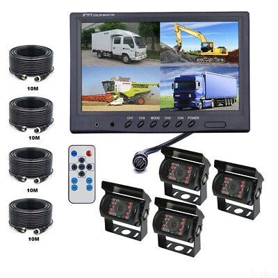 #ad 9quot; Quad Split Screen Monitor 4 Rear View Ccd Camera System For Truck Trailer VR $218.99
