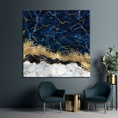 #ad Blue Gold Marble Canvas Luxury Wall Art Abstract Wall Decor Navy Blue Canvas $300.00