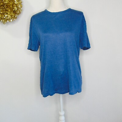 #ad Vince Women#x27;s Linen Crew Neck Blue Short Sleeve T shirt Size Small $21.99