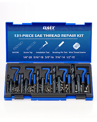 #ad 131Pc Thread Repair Kit HSS Drill Helicoil Repair Kit SAE 1 4quot; 5 16quot; Inch W Case $36.59