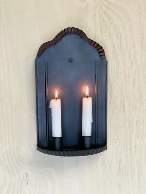 #ad Primitive Colonial Early American Colonial Black Metal Taper Candle Sconce $18.00