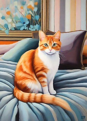 #ad 5x7 Tabby Cat Kitten Orange Ginger Print Painting Art Work By Artist Luna A2 $14.99