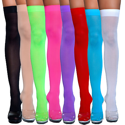 #ad Opaque Nylon Thigh High Stockings Hosiery Neon Costume Club Dance Rave 1932 $8.92