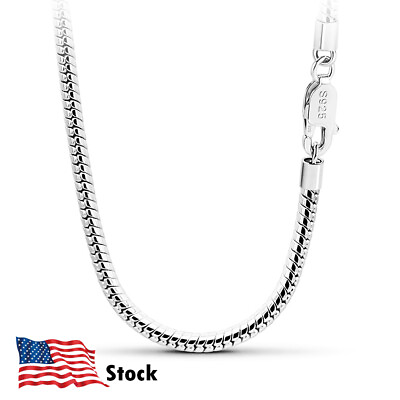#ad 925 Sterling Silver Round Snake Necklace Lobster Claw Clasp for Men Boys Women $159.98