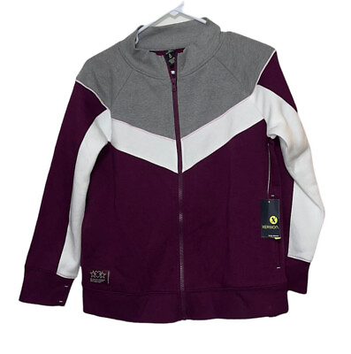 #ad NWT Xersion Cotton Fleece Girls Full Zip Jacket Gray Purple Size Plus XL 18 1 2 $13.59