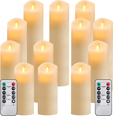#ad Flameless Birch LED Candles Flickering Waterproof Wax Battery Remote Timer 12set $34.63