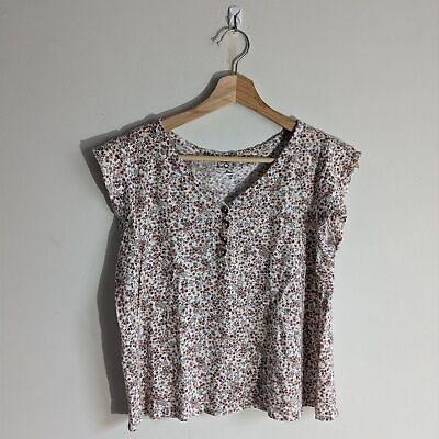 #ad Loft Linen Floral Button T shirt Blouse Women#x27;s Size small $25.00