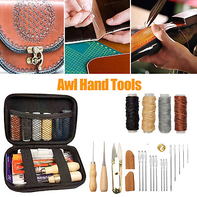 #ad Leather Waxed Thread Stitching Needles Awl Hand Tools Kit for DIY Sewing Craft $8.27