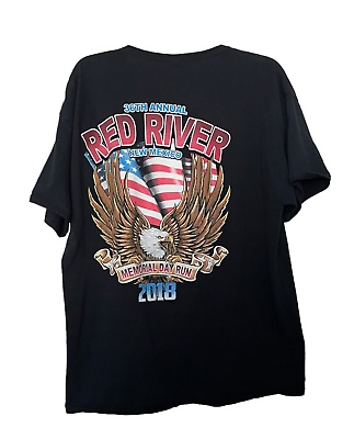 #ad Fruit of Loom Men#x27;s T Shirt Red River Motorcycle Biker Double Sided 2018 Size XL $12.99