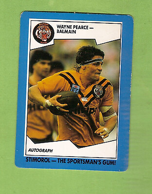 #ad 1989 STIMOROL RUGBY LEAGUE CARD #20 WAYNE PEARCE BALMAIN TIGERS AU $8.00