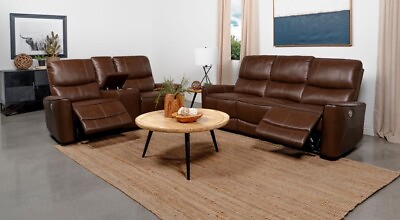 #ad 2 PC SADDLE BROWN POWER FAUX LEATHER RECLINING SOFA AND LOVESEAT FURNITURE SET $1699.00