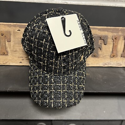 #ad Ann Klein Black Gold Tweed Ball Cap Women Fashion Luxury Strap Back Classy Hat $22.49
