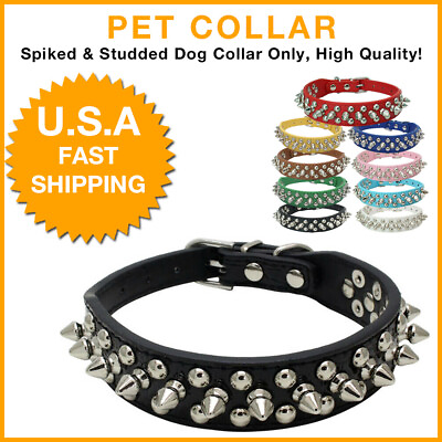 #ad No Bite Pet Luxury Spikes amp; Studded Collar Faux Leather Adjustable for Dog Cat $11.65