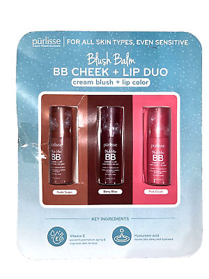 #ad Purlisse Multi Balm Blush Lipstick 3 Pack Gift Set Berry Nude Pink *HOT* $29.99