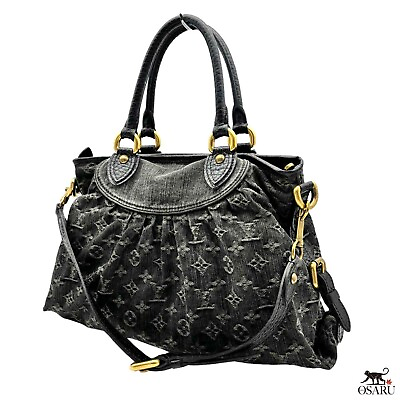 #ad Louis Vuitton Monogram Denim Neo Cabby MM Hand Bag Black Noir LV Auth M95351 $930.00