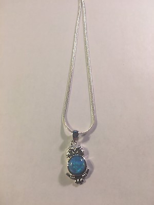 #ad 1quot; Owl Blue Fire Opal Zircon Silver PLATED Gemstone Pendant amp; SSP CHAIN N1433 $6.74