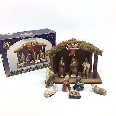 #ad May Rich Company Distinctive Designs Wooden Stable Nativity Set Missing Sheep $22.83