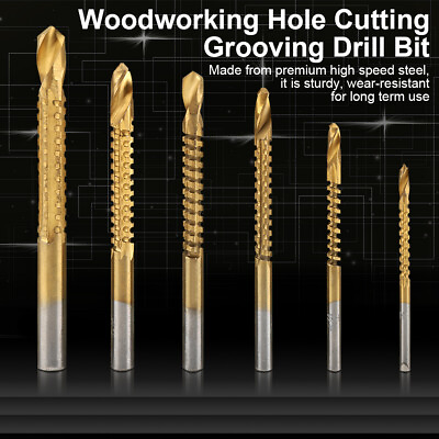#ad 6Pcs HSS Titanium Coated Drill Bit Woodworking Wood Aluminum Plastic Hole MG $8.35