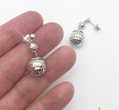 #ad 18k white gold diamond ball bead drop dangling earring 4.6g #AG $346.31