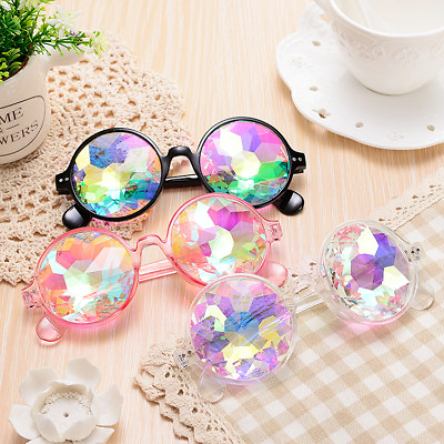 #ad Festival Party Rave Kaleidoscope Rainbow Round Glasses Diffraction Crystal Lens $8.59