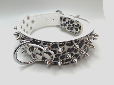 #ad 2quot; Dog Spiked Studded Rivet Collar Sturdy Adjustable PU Leather S Wht Leopard $14.88