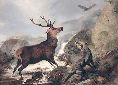 Dream art Oil painting wild animal deer dog In the Highlands Richard Ansdell $83.99