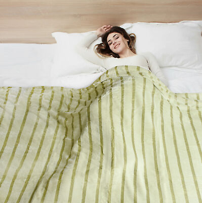 Plush Cashmere Throw Blanket Twin 66#x27;#x27;x90#x27;#x27; Striped Velvet Soft Cozy Fleece Bed $16.99