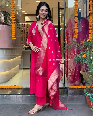 #ad Indian Handmade Salwar Kameez Women Designer Bollywood Wear Kurti Pant Dupatta $38.49