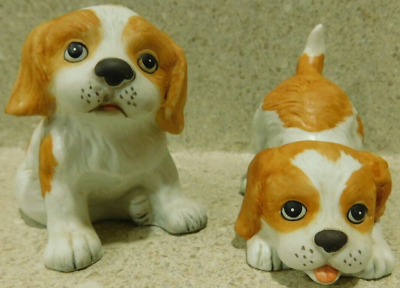 #ad Porcelain Spaniel Puppies Dogs Brown And White Set Of 2 Home Interior Homco 1407 $15.51