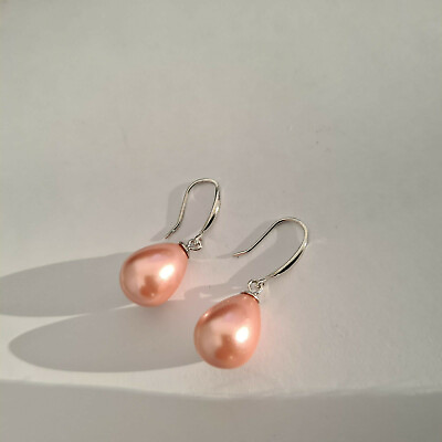 #ad Beautiful Peach Pearl hook earrings in Sterling Silver GBP 8.99