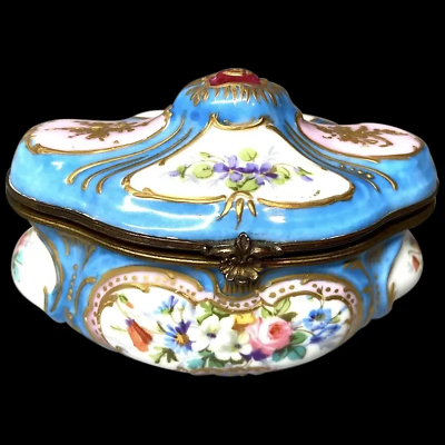 #ad Antique 19th Century French Louis XVI Sevres Porcelain Box: Elegant Blue Beauty $324.00