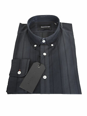 #ad BESPOKEN Men#x27;s Dark Grey Striped Button Down Shirt 007009 $245 NWT $73.48