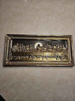 #ad Vintage HOMCO Gold Mirror Wall Art Last Supper Picture Gilded Hollywood Regency $34.99