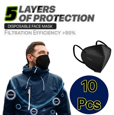 #ad 10 PCS Black Face Mask Mouth amp; Nose Protector Respirator 5 layer Masks US Seller $8.99