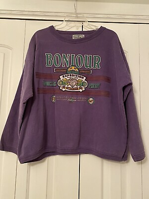 #ad Vintage Bonjour Womens Size XL Purple Nature Wilderness Print Slouchy Sweatshirt $29.88