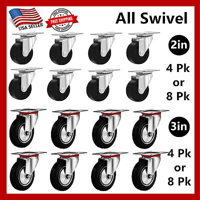#ad 4 8 Pk of 2quot; amp; 3quot; Swivel Caster Wheels Rubber Base Top Plate Bearing Heavy Duty $8.88