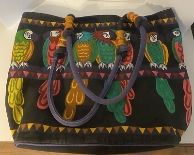 #ad Sun N Sand Women#x27;s Tropical Parrots Wooden Beads Large Beach Tote Bag $16.50