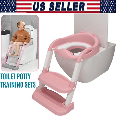 #ad Kids Potty Training Seat Child Toddler Toilet Chair with Steps Ladder pink $24.99