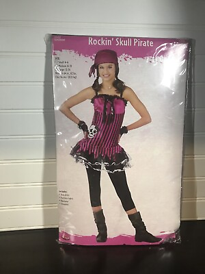 #ad Rockin#x27; Skull Pirate Girls Childrens Costume Pink Black Small Size 4 6 NIP $12.95