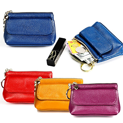 #ad Womens Leather Small Change Purse Pouch Wallet Zipper Card Holder with Key Chain $4.38