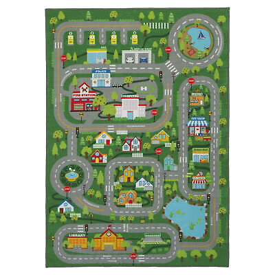 #ad Kids Extra Large Road Map Activity Rug 6’6quot; L x 4’6quot; W City Life Green $36.95