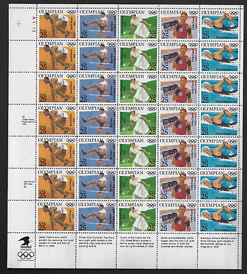 #ad USA Stamps — Full Pane of 35 — 1990 Olympians #2496 2500 MNH $9.00