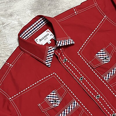 #ad Ace Of Diamond USA Mens Red Western Shirt Rodeo Cowboy Embroidered VTG Large $24.99
