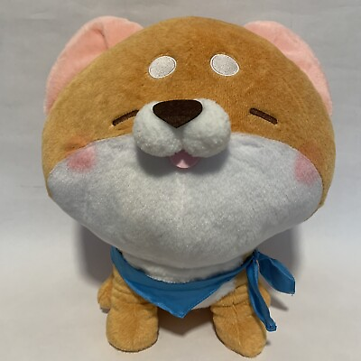 #ad New Cute Yell Shiba Dog With Blue Scarf 13quot; XL Plush Round 1 Ripped On Tag $19.99