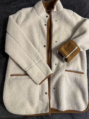 #ad Old Navy Faux Suede Lined Sherpa Chore Jacket Small White Brown Cloud Nine $30.00