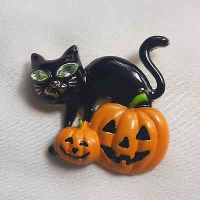 #ad Halloween Black Cat With Pumpkins Brooch $12.00