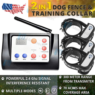 #ad Wireless Electric Dog Fence Pet Containment System Shock Collar For 1 2 3 Dogs $69.99