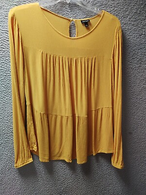 #ad Torrid Peasant Shirt Womens Size 1XL Gold Crinkle Pullover Blouse Top 1053 $21.74